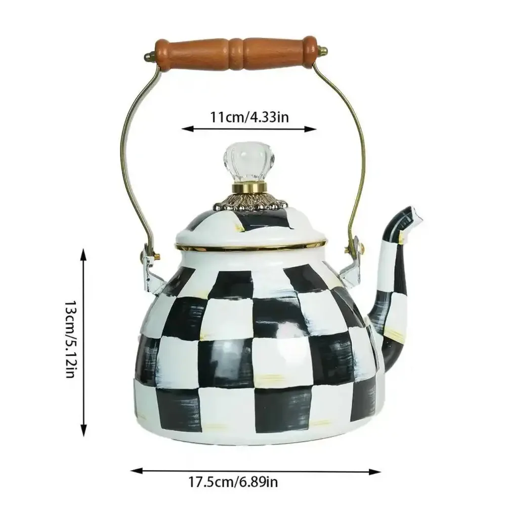 2.5L Quart Check Enamel Tea Kettle Vintage Enameled Teapot Stovetop For Water Coffee Tea Pot Home Kitchen Decor With Handle