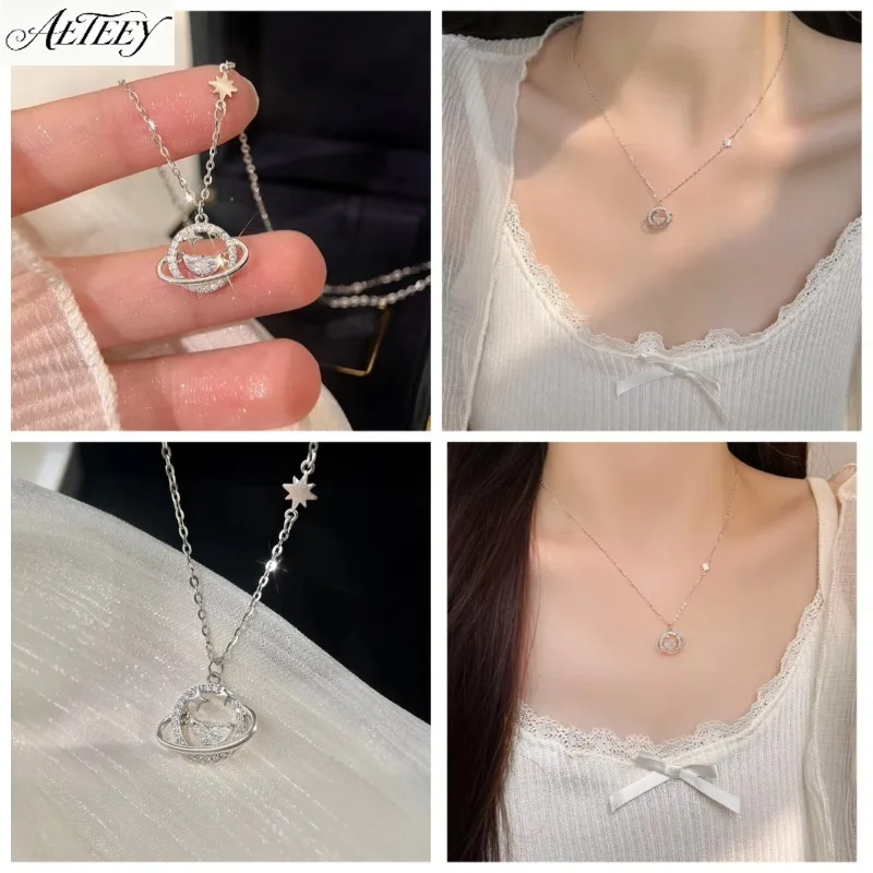 AETEEY 999 Fine Silver Collarbone Necklace for Women, Dainty Pendant Chain, Valentine's Day Gift for Girlfriend