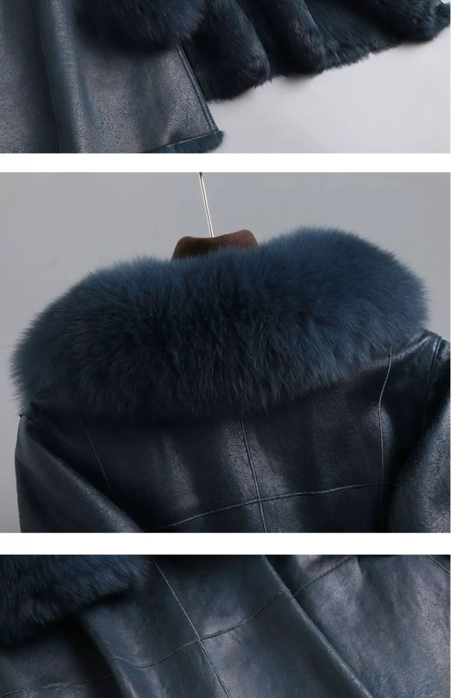2023 New Rabbit Fur One Piece Coat for Women Mid length Fox Fur Collar Lace up Slim Fit Haining Fur Coat for Women