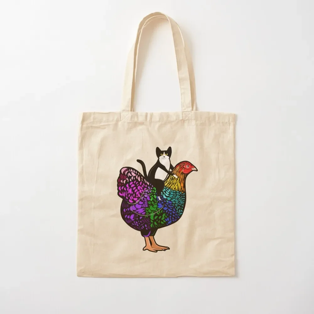 

Rainbow Chicken Ride Tote Bag university shopper bag tote bag custom Shopper