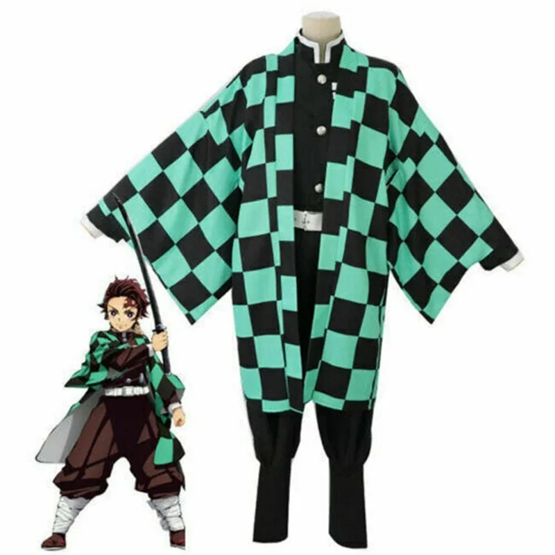 2025 yiyi bilibili Anime Demon Slayer Kimetsu no Yaiba Kamado Tanjiro Kimono Cosplay Costume Uniform Wig Halloween Carnival Outf