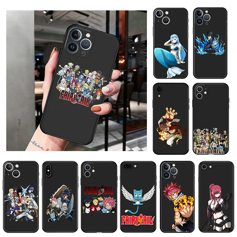 Matte Phone Case For iphone 16 Plus 15 14 13 12 11 Pro Max Mini 7 8 XR 16Pro XSMax 15Pro Cute Fairy Tail Black Soft Cover