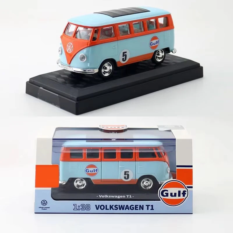 

1:36 Bus Transporter Van Gulf Blue Alloy Diecast Model for Volkswagen T1 Samba Toy