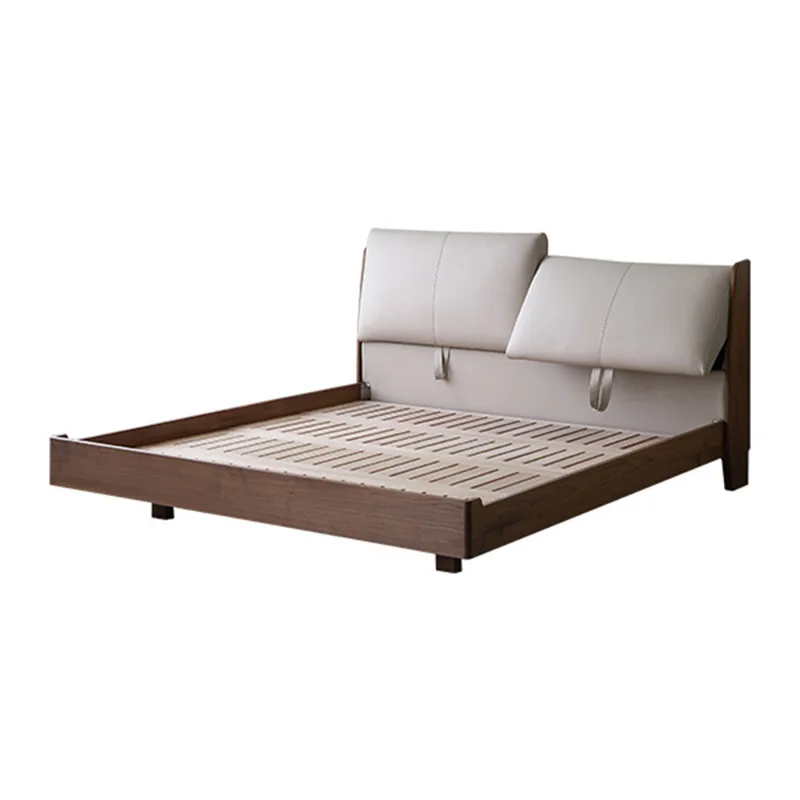 Light luxury solid wood bed, black walnut leather bed, multi-functional adjustable soft bag, double master bed