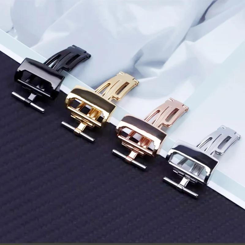 Correa de reloj de cuero de silicona, accesorios para correa de reloj AP, hebilla plegable Universal sólida, resistente al agua, oro rosa brillante, 18mm