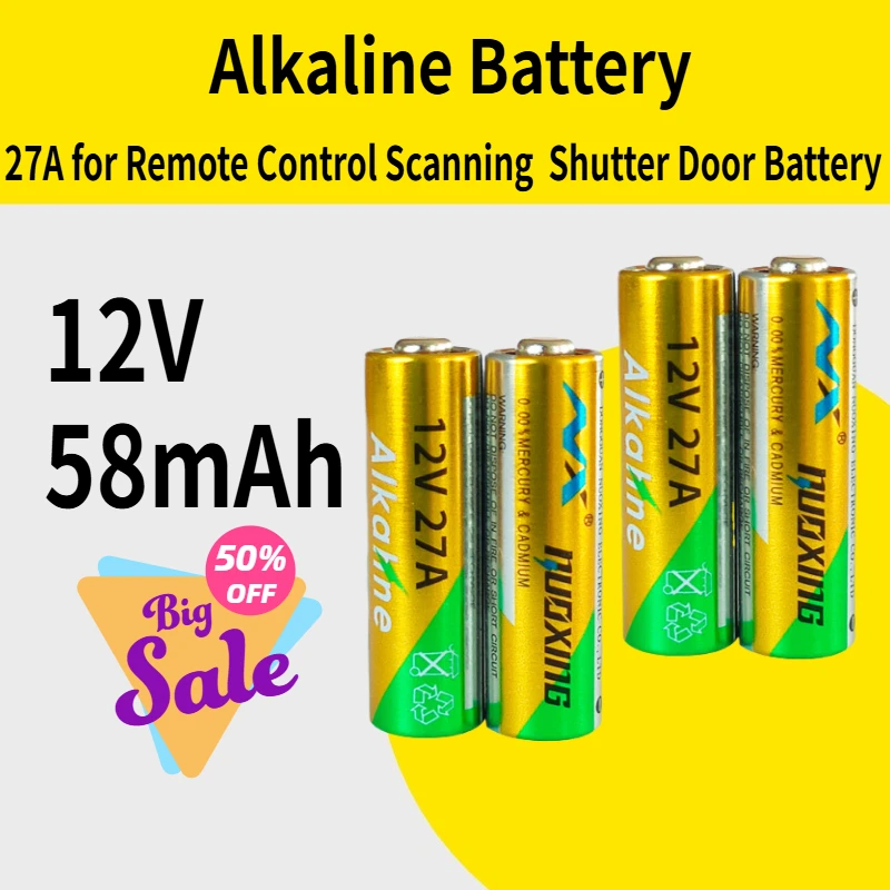 

New 12V 58mAh Disposable Alkaline Dry Battery 27A for Remote Control Scanning Pen Garage Rolling Shutter Door Battery