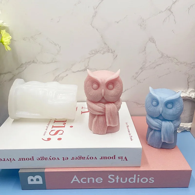 New Creative 3D Easy Release Scarf Owl Silicone Candle Mold DIY Gypsum Diffuser Stone Home Decoration Holiday Gift