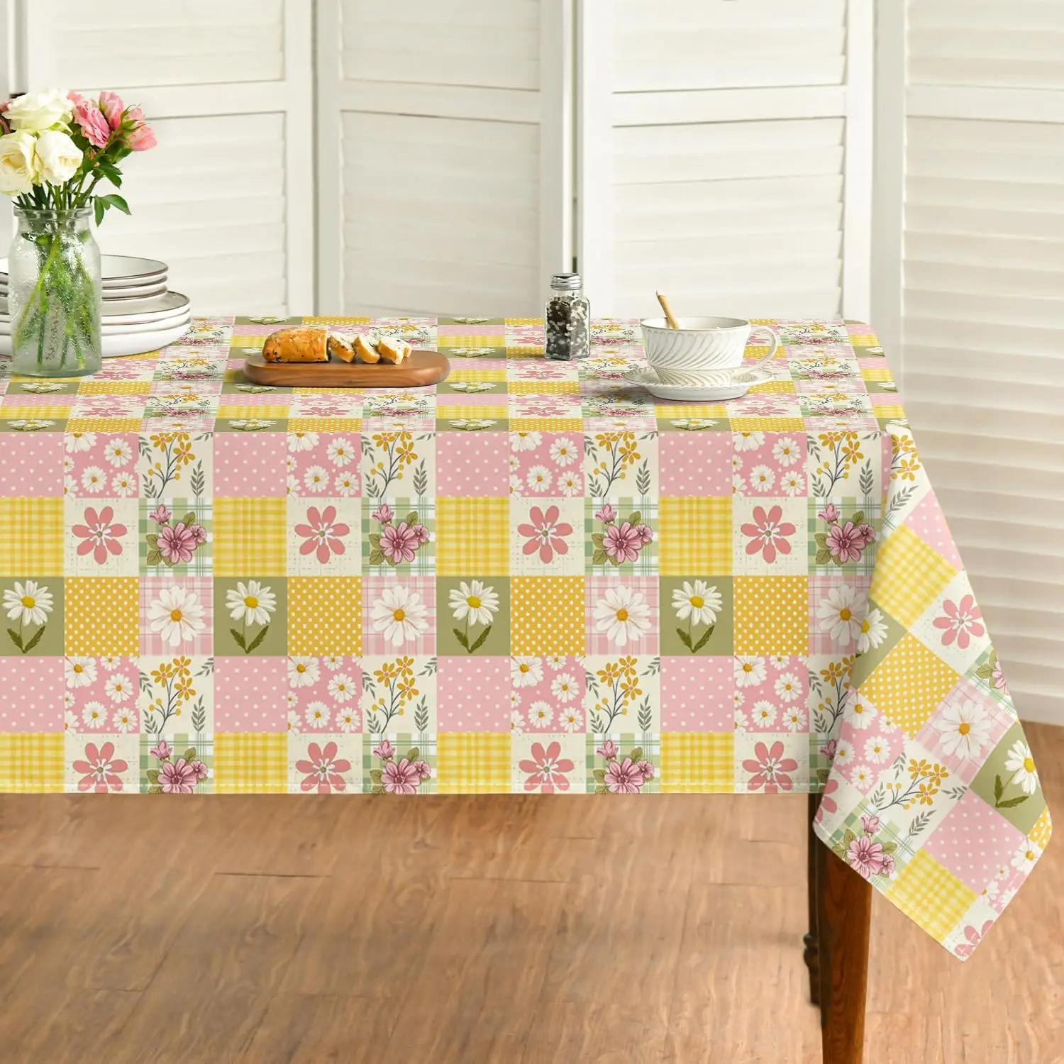 

Скатерть Horaldaily Spring прямоугольная 60×84 дюйма, в горошек, с цветочным узором, моющаяся, сезонная, для вечеринок, пикников, ужинов, декора