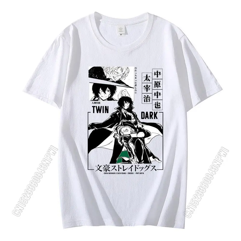 Śmieszne Bungou bezpańskie psy Chuuya Nakahara koszulka męska Harajuku fajna koszulka Anime Kawaii Manga bawełniana koszulka Streetwear Tees mężczyzna