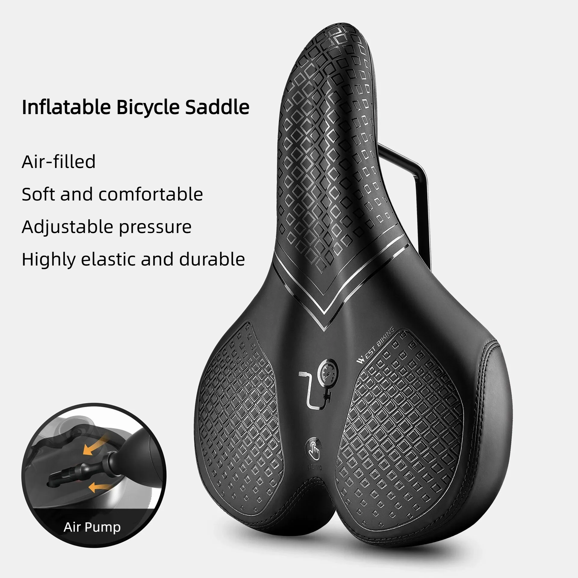 

Inflatable Bicycle Saddle Soft Shock Absorbing Bike Seat Adjustable Pressure Bicycle Seat Cushion For MTB Road Bike