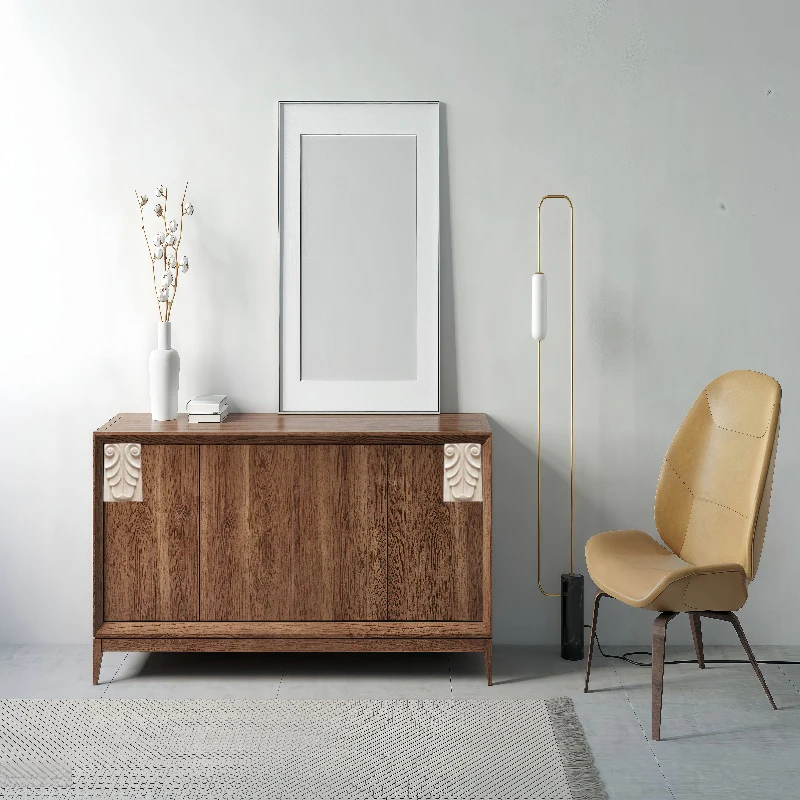 ملصق عمود منحوت من الخشب الصلب الأوروبي - خزانة خشبية رائعة / زينة باب لتزيين المنزل العتيق بنفسك