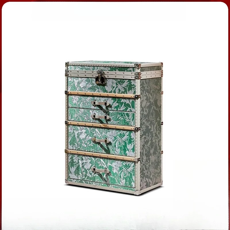 

Retro green chest of drawers, high-end hard box, home floor jewelry, jewelry cabinet with lock.