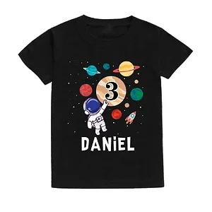 T-shirt personalizzata per compleanno per bambini Nome personalizzato Camicia per bambini Astronauta Stampa Top per bambini Ragazzi Ragazze Vestiti Compleanno Outfit Regalo