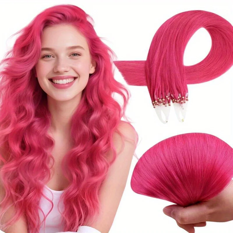 

Micro Link Hair Extensions Human Hair Micro Bead Hair Extension Colorfull pink red green color cosplay human hair 50 Strands