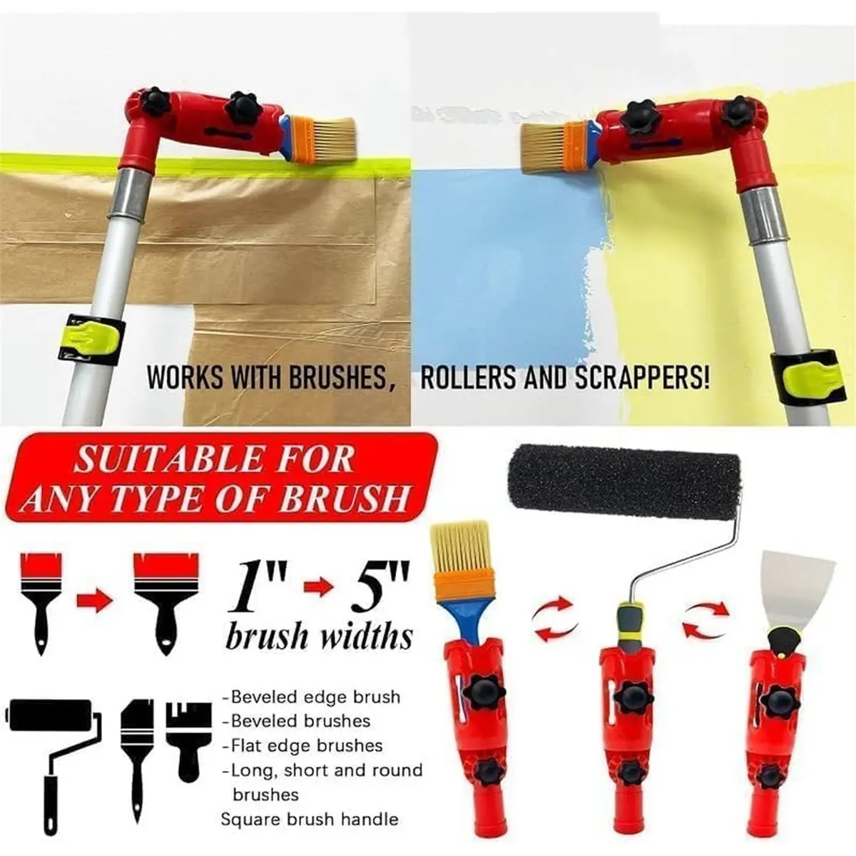 DT38 Multi Angle Paint Brush Extender Extendable Paint Brush,Fit Paint Brush Extender Tool for Ceiling Suitable Corner Edges