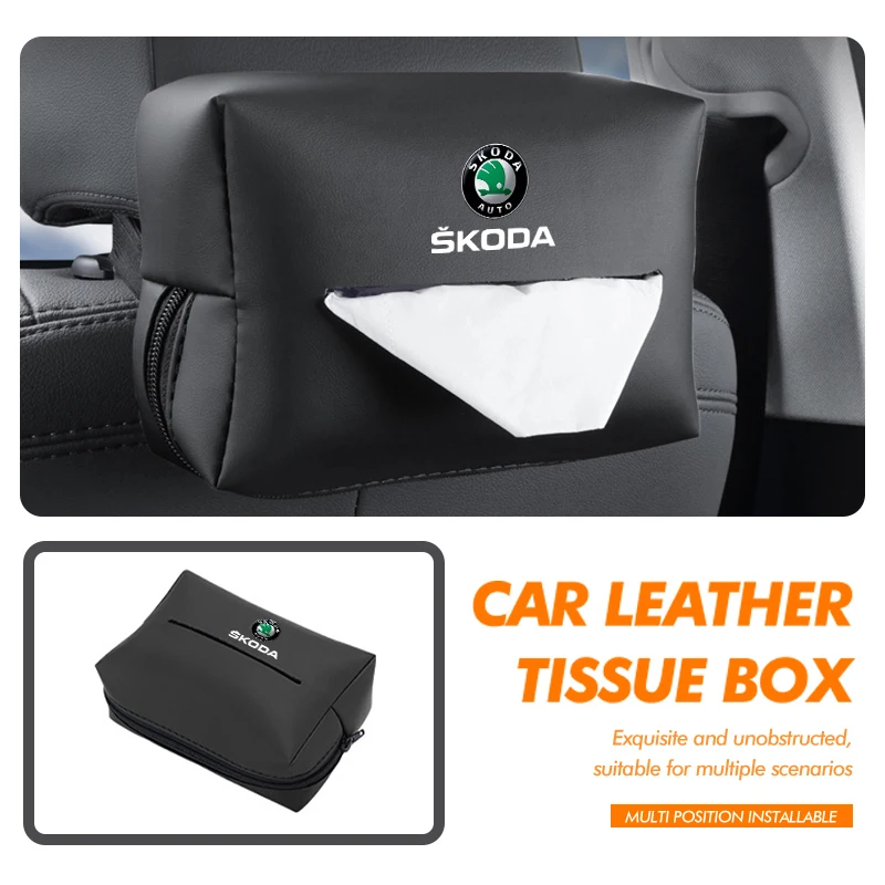 For Skoda Car Tissue Box Cover Seat Back Hanging Type Tissue Storage Case Kodiaq Fabia Kamiq Karoq Octavia 2 3 Rapid Scala