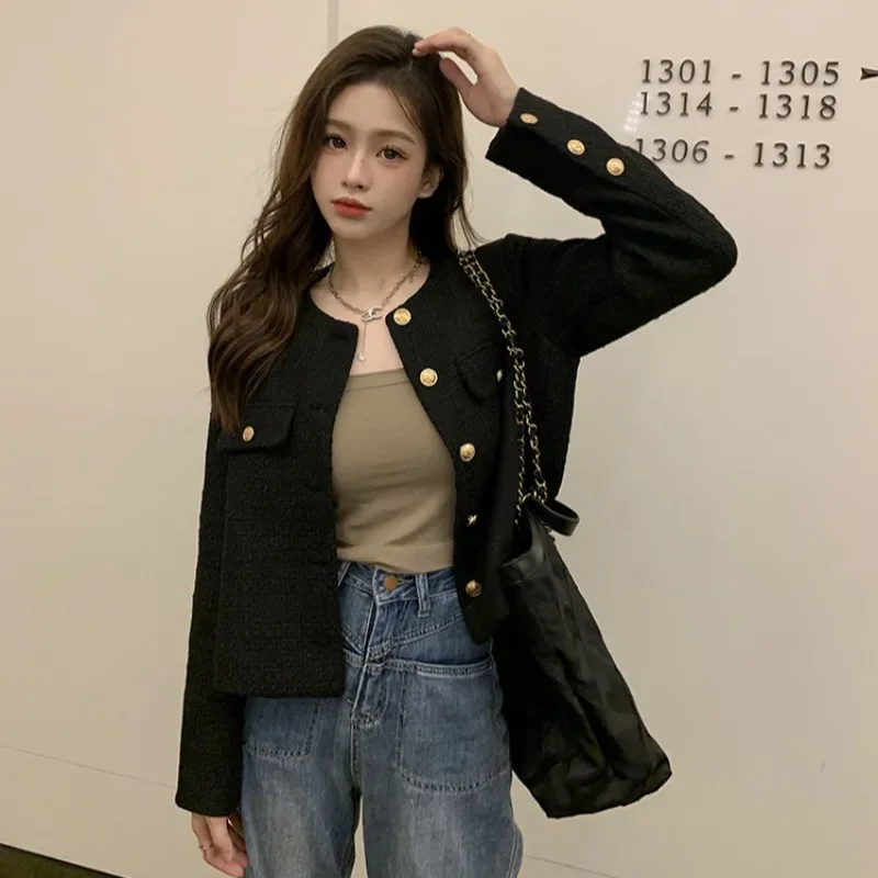 Women Chic Short Jackets O-neck Single Breasted Jacket Simple Fashion Solid Colors All-Match New Outwears Spring Autumn Jackets