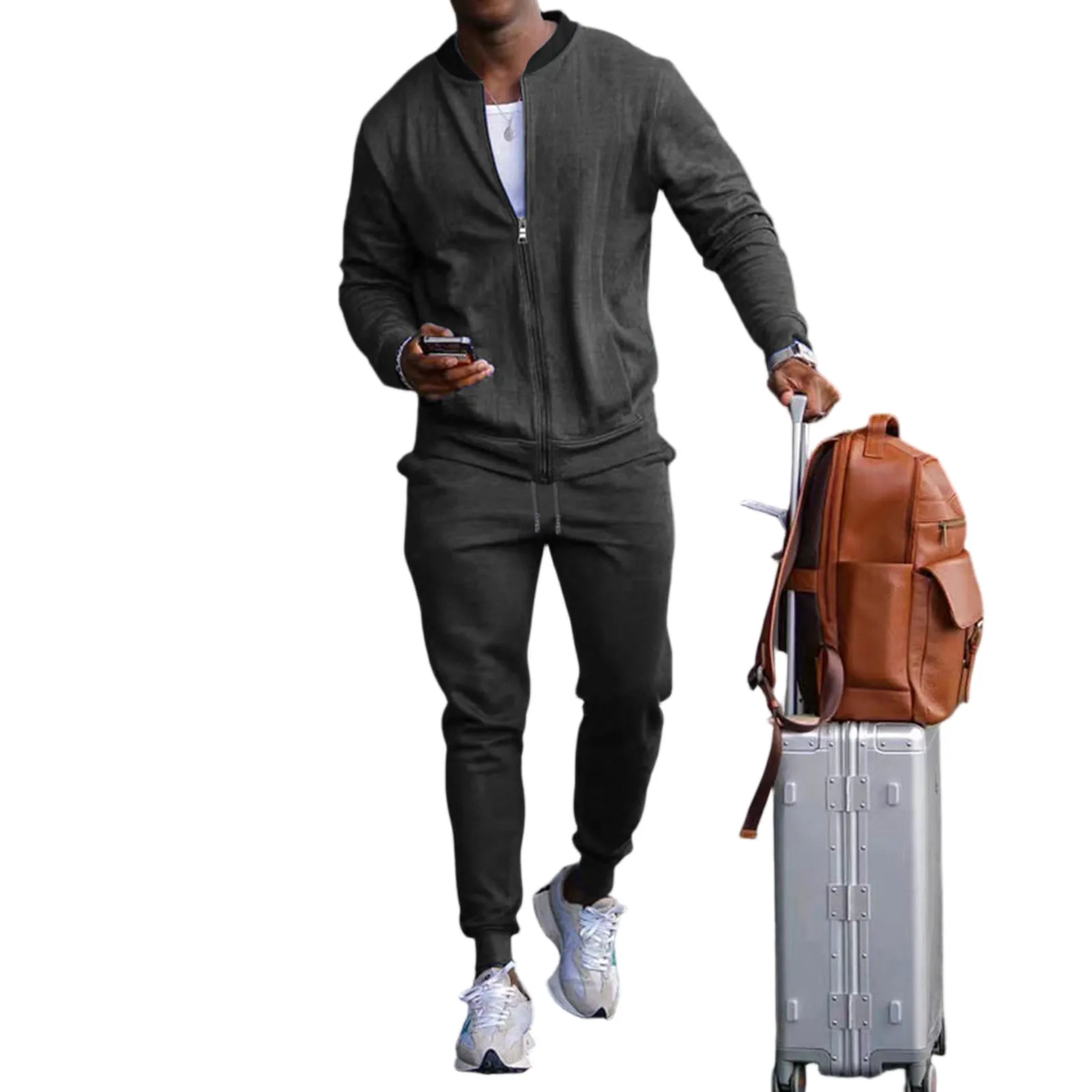 

‌Round Neck Zipper Long Sleeve Jacket Men 2025NEW Autumn Casual Outdoor Athletic Set Trendy Comfort Active Wear