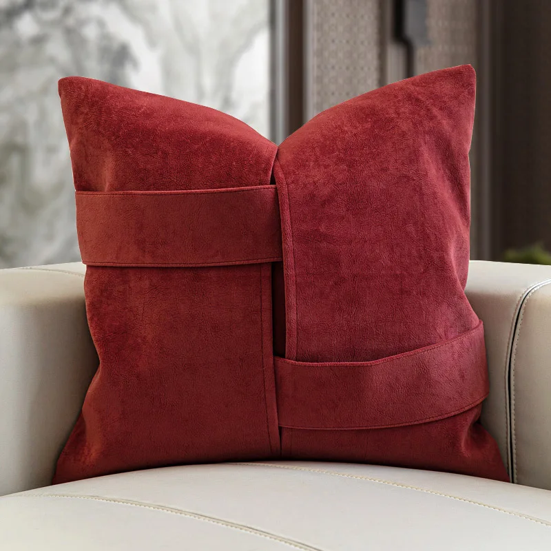 

New Year Red Velvet Cushion Cover Strap Throw Pillow Cover 45x45 Cushions Cover Decorative Cushion for Sofa Bed Living Room Home
