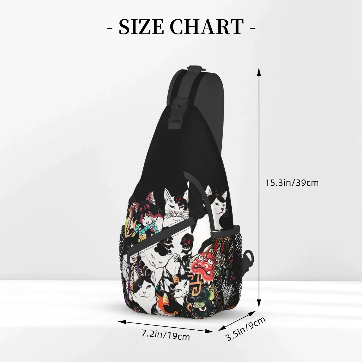 Japanese Woodblock Prints Cats Tattoos Crossbody Chest Bags Art Tattoo Pockets Travel Pack Messenger Sports Teens Shoulder Bag