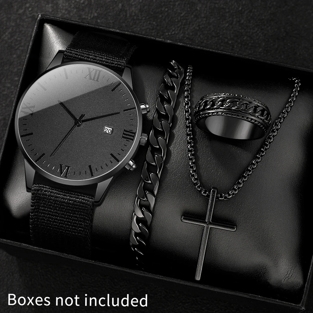4pcs Men's Watch Set, Calm Versatile, Suitable For Eid Al-Fitr, New Year's Day, Thanksgiving Day, Birthday, Family Gatherings