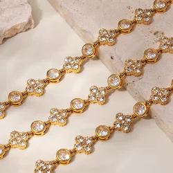 Luxury Flower Zircon Gold Plated Tennis Bracelet For Women Stainless Steel Bangle Vintage Daily Charm Jewelry Gift