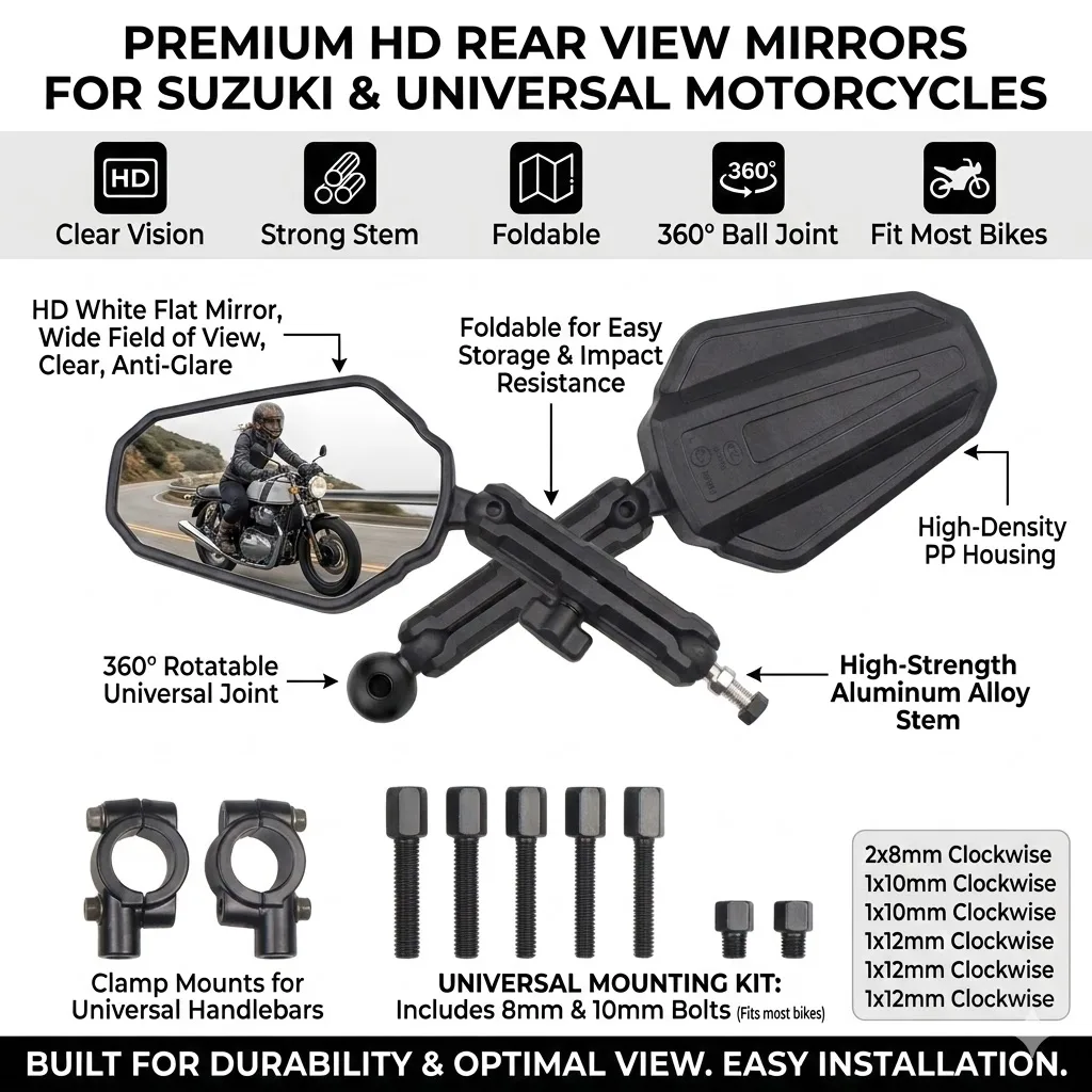 

Зеркала для мотоциклов с регулируемым углом наклона, складные, на руль, совместимые с мотоциклами для приключений, внедорожными, уличными мотоциклами, квадроциклами, M8, M10