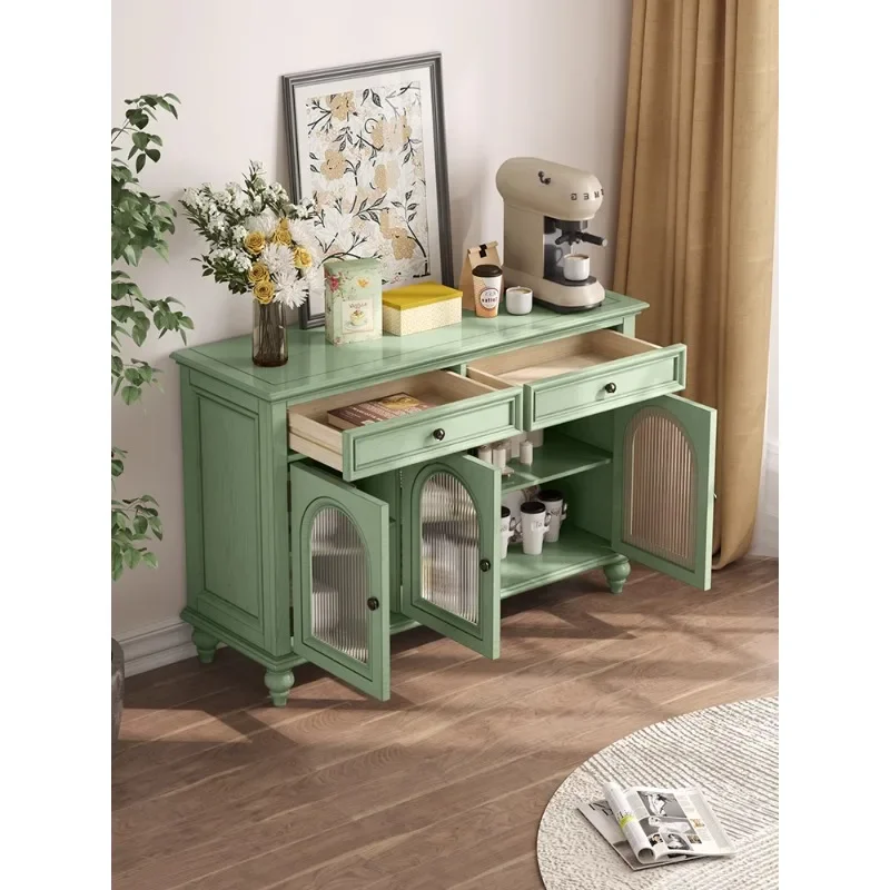 American solid wood arch retro green sideboard integrated against the wall French wine living room retro entrance storage