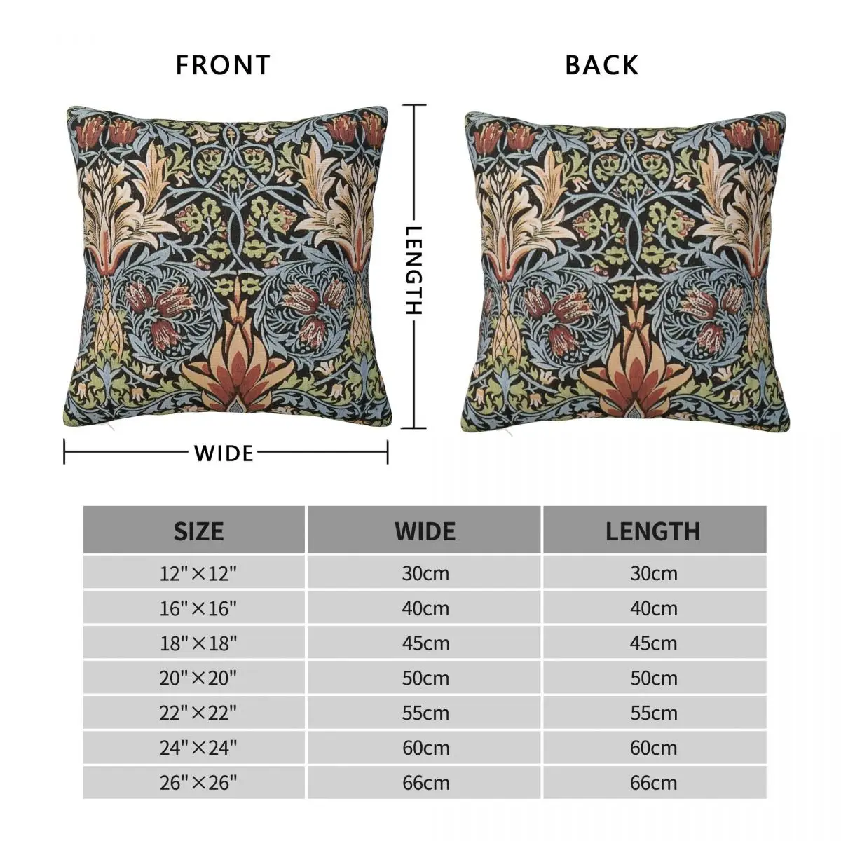 William Morris Floral Crafts Square Pillowcase Polyester Linen Velvet Printed Zip Decorative Car Cushion Cover 45x45