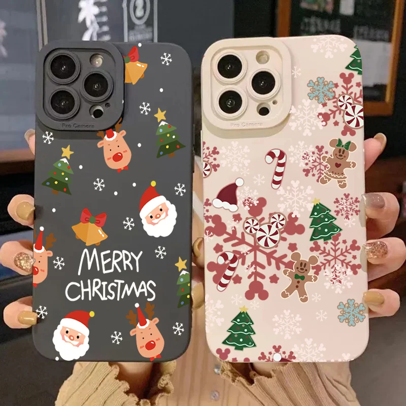 

Santa Claus Elk Snowman Christmas Phone Case For iPhone 16 Pro Max 13 15 14 12 11 Pro Max 7 8 Plus XR X XS Soft Silicone Cover