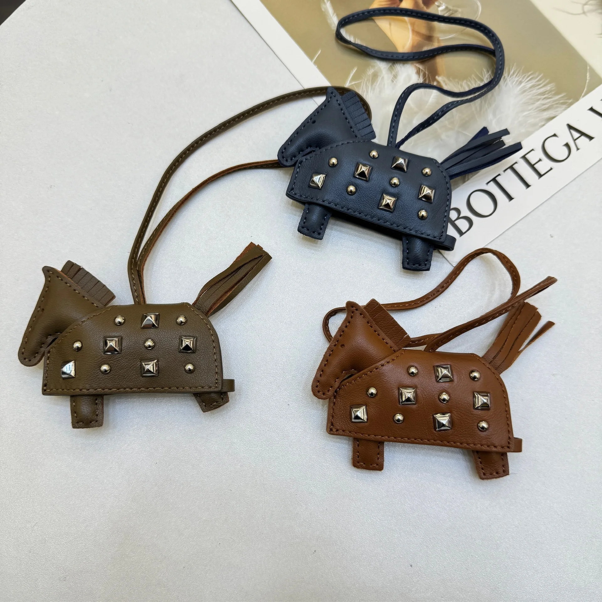 Soft Leather Pony Pendant, Car Pendant, Key Pendant, Handmade Leather New Rivets War Horse Bag Charm, Bag Charm Leather