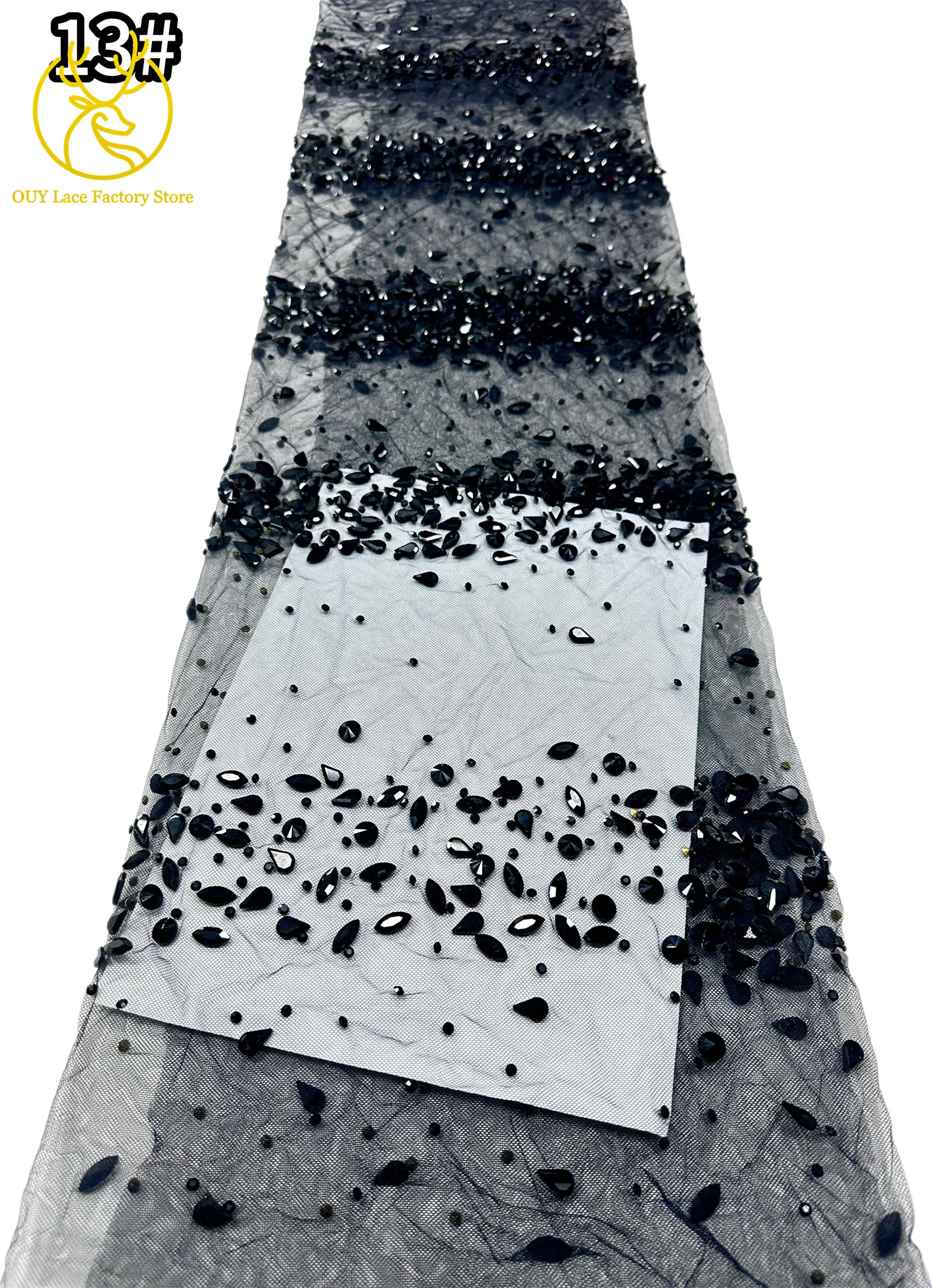 Goldener Luxus-Tüll-Spitzenstoff aus Dubai, hochwertiger nigerianischer afrikanischer Diamant-Tüll-Spitzenstoff für Hochzeitskleidung. – Detail 23