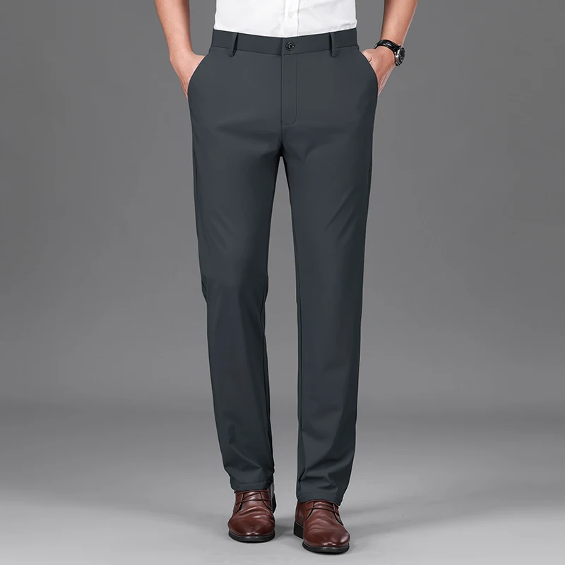 Pantalon haut de gamme pour hommes, vêtement d'été fin, à haute élasticité, drapé, soyeux, slim, droit, résistant, pour documents d'affaires, FJM