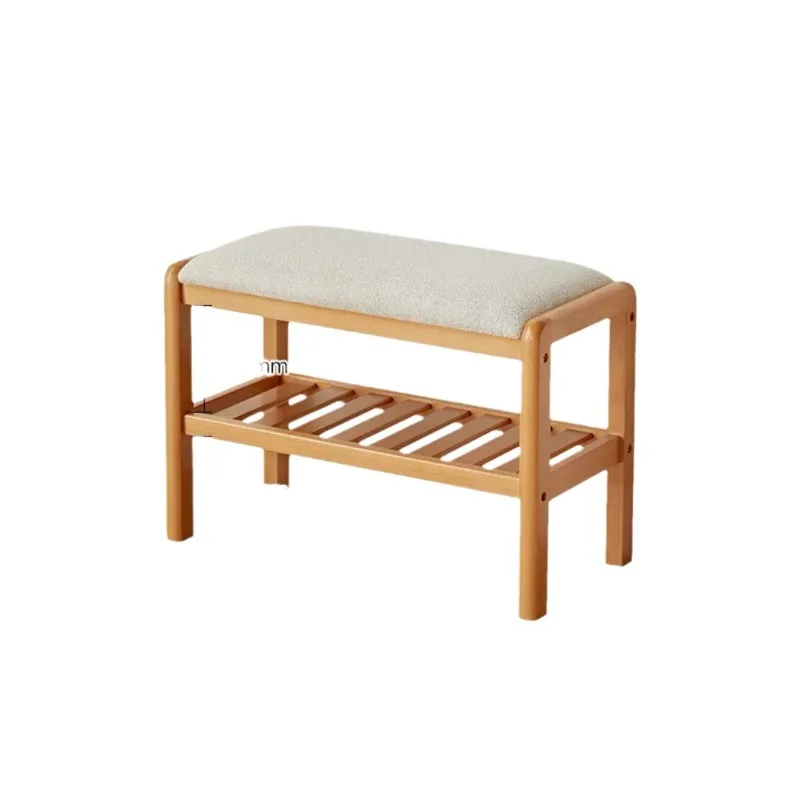 

Solid wood shoe change stool can sit at the door of the home, shoe rack enters the door, shoe stool soft bag double-layer bench