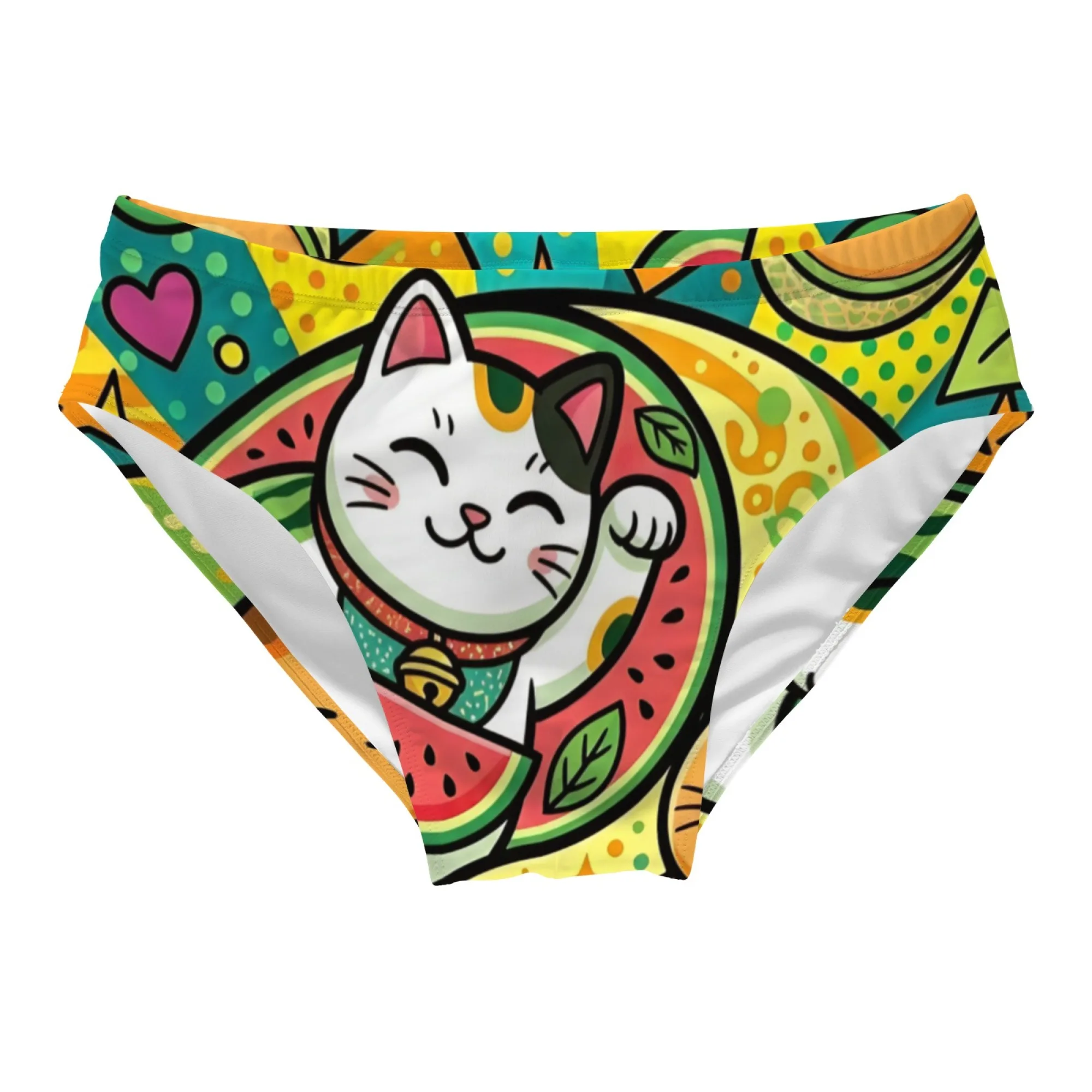Cartoon Lucky Cat Swim Trunks Slim Fit Durable Drawstring Triangle Swim Trunks Water Parks Islands Sunbathing Mens Vacation Gift