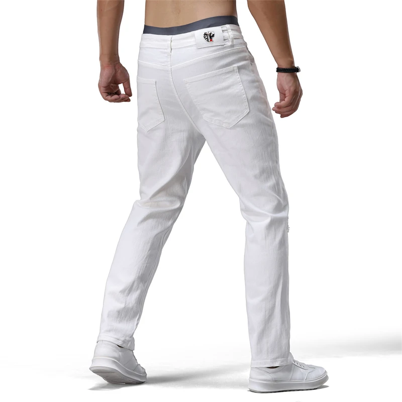 

Белые приталенные прямые мужские джинсы, повседневные джентльменские джинсы, весна-осень 202, универсальные деловые повседневные джинсовые брюки