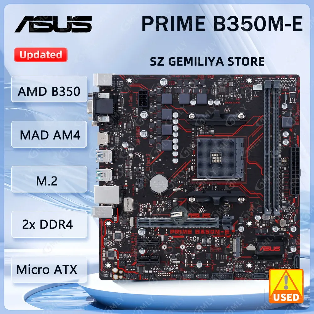

ASUS PRIME B350M-E Motherboard AMD B350 Socket AM4 DDR4 64GB Micro ATX PCI-E 3.0 support Ryzen 7 5700 Ryzen 3 5300 Ryzen 7 4700