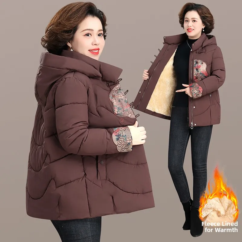 

Thiened Fce Lined Cotton Jaet for Women over 50 Years Old Winter Coat Warm Sli Chinese Sle Cotton Clothes for Mi...