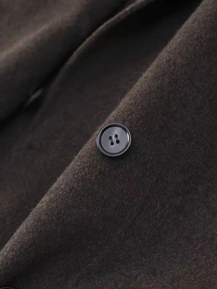 Casaco de Lã Dupla Face de Tweed com Botões Duplos para Mulheres, Moda Casual, Luxo Discreto