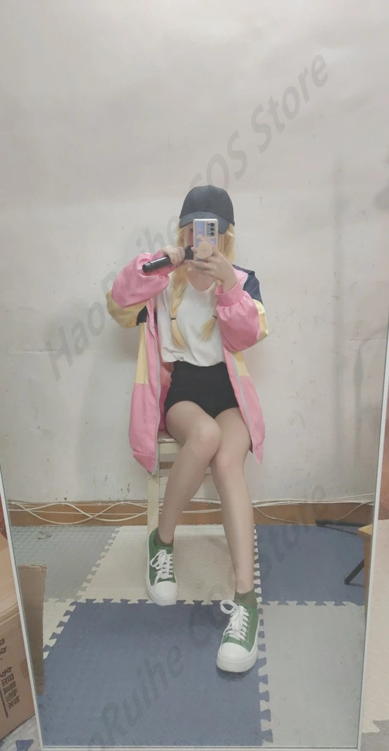 CosplayAnime Ya Boy Kongming Paripi Koumei Tsukimi Eiko Cosplay Costume Hooded Jacket Blonde Wig Hat Shirt Pants Girls Set Party
