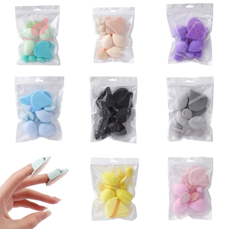 Conjunto de esponja de maquiagem multiuso, 12 peças, veludo, triângulo, sopro, rosto, dedo, mini esponja, ovo, base líquida, ferramentas de maquiagem