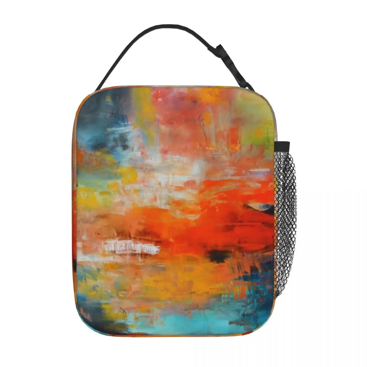 Hot Sale Red Abstract Sunset Landscape Painting Letter Print Insulated Lunch Pouch Diet Meal Packing Picnic Lunch Bag
