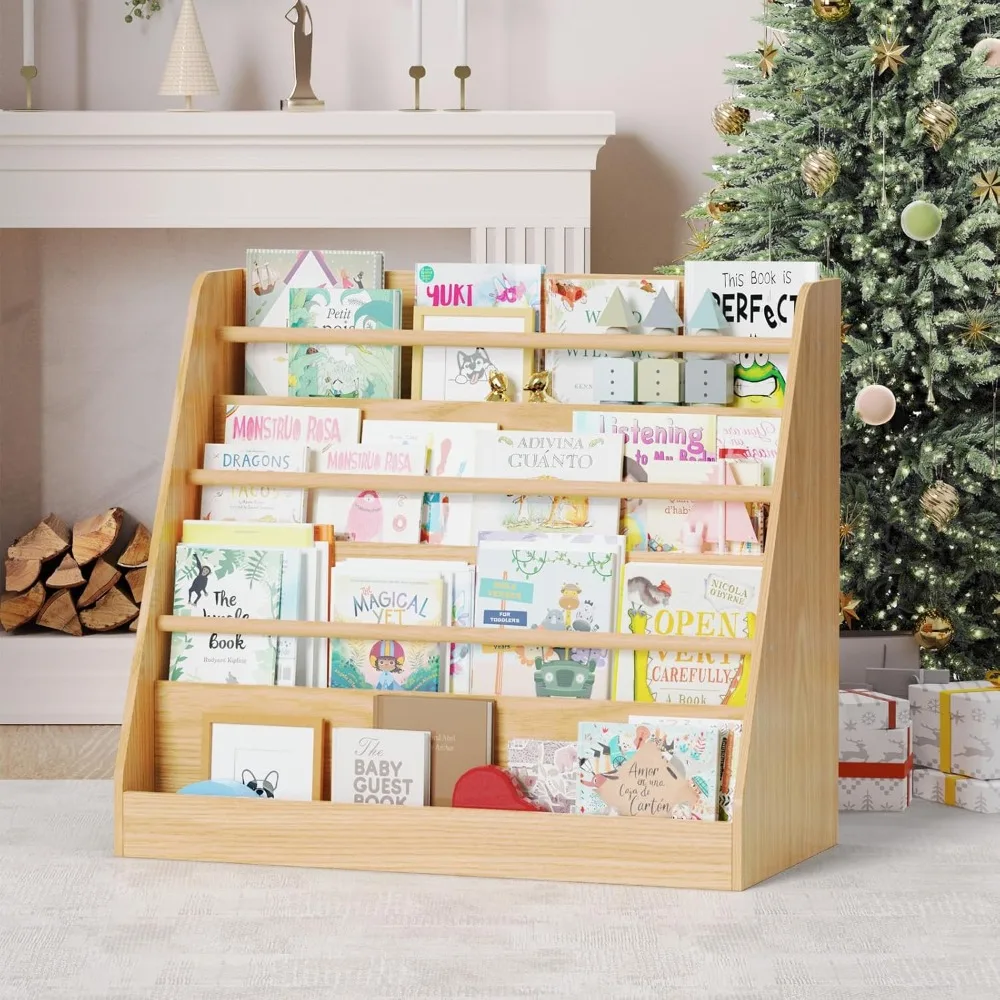 Scaffale per bambini, espositore per libri in legno a 4 livelli, libreria Montessori per cameretta dei bambini, libreria per bambini per l'aula della scuola materna