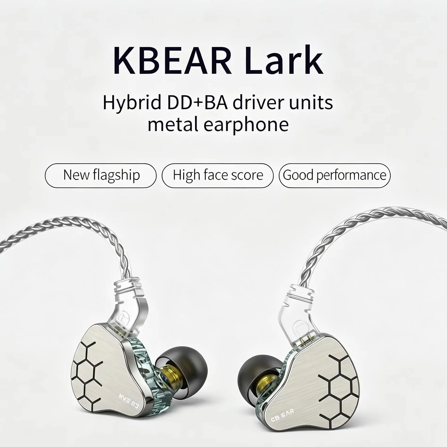KBEAR Lark 1DD+1BA Hybrid IEM HiFi Earphones Zinc Alloy Shell 10mm Dynamic Driver Wired Headphones with Detachable 2Pin for Audiophile & Studio