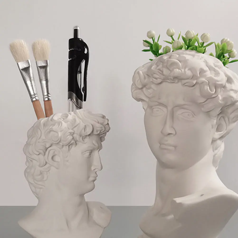

3Pcs Resin Portrait Sculpture Vase Makeup Brush Holder Storage Box Desktop Pen Holder Home Office Decor Sculpture Flower Vase