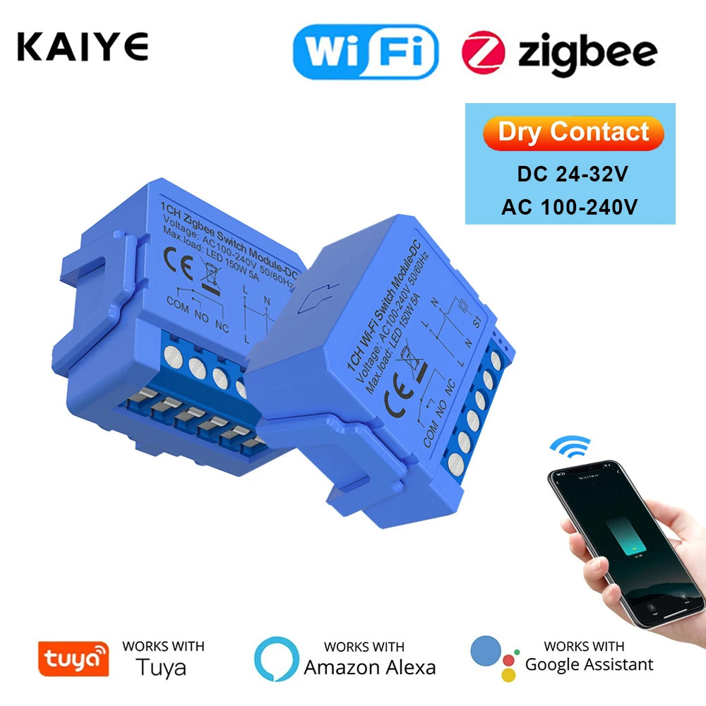 

Модуль умного переключателя Tuya ZigBee Wi-Fi, 24-32 В постоянного тока, 100-240 В переменного тока, сухой контакт, умный дом, 5 А, реле выключателя, работает с Alexa Google Home