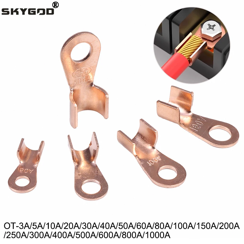 

2~50pcs Cable Terminals Electrical Copper OT Terminal 3~1000A Bare Battery Lug Ring Crimp Non-Insulated Wire Connector