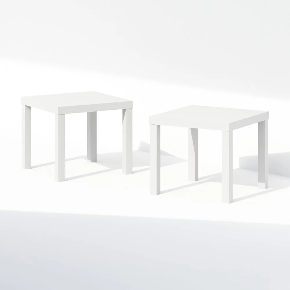 Modern Square Coffee Table Set, Thick Tabletop Side Table with 4 Legs, Living Room Furniture