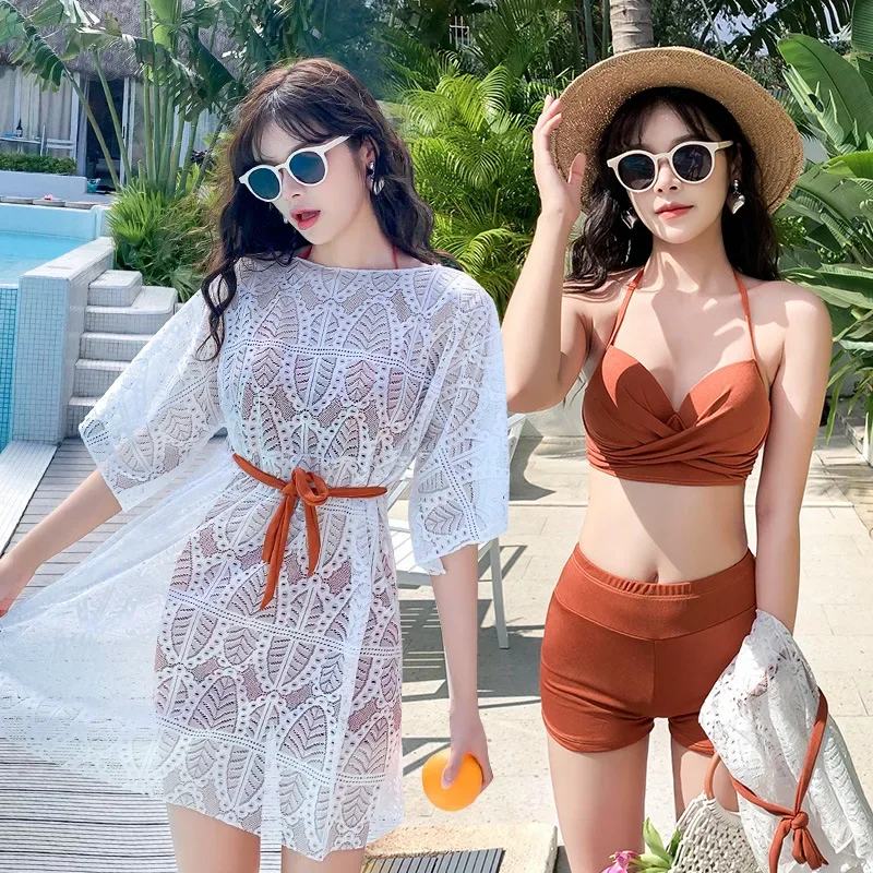 2025 Women's Tiktok Hot Selling Swimsuit New Type Blouse Covering Meat and Showing Thin Long Sleeve Hot Spring Swimsuit