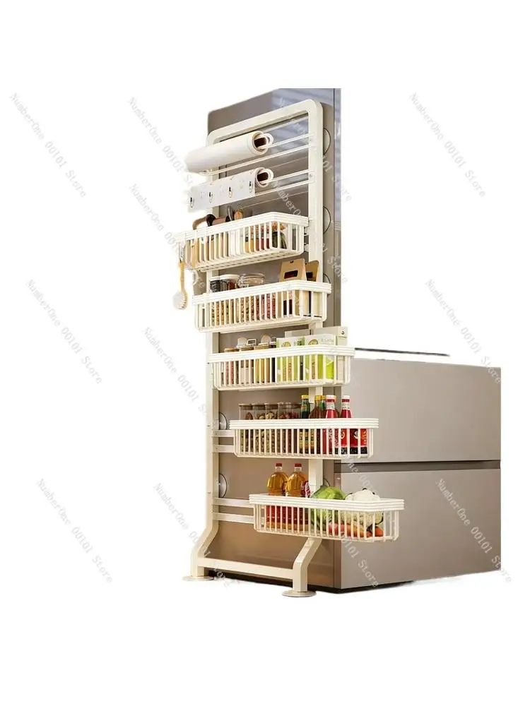 Bohrfreies Wandmontage-Aufbewahrungsregal Kühlschrank-Seitenregal Schmales Gewürzregal Küchen- und Badezimmer-Organizer für Enge Räume
